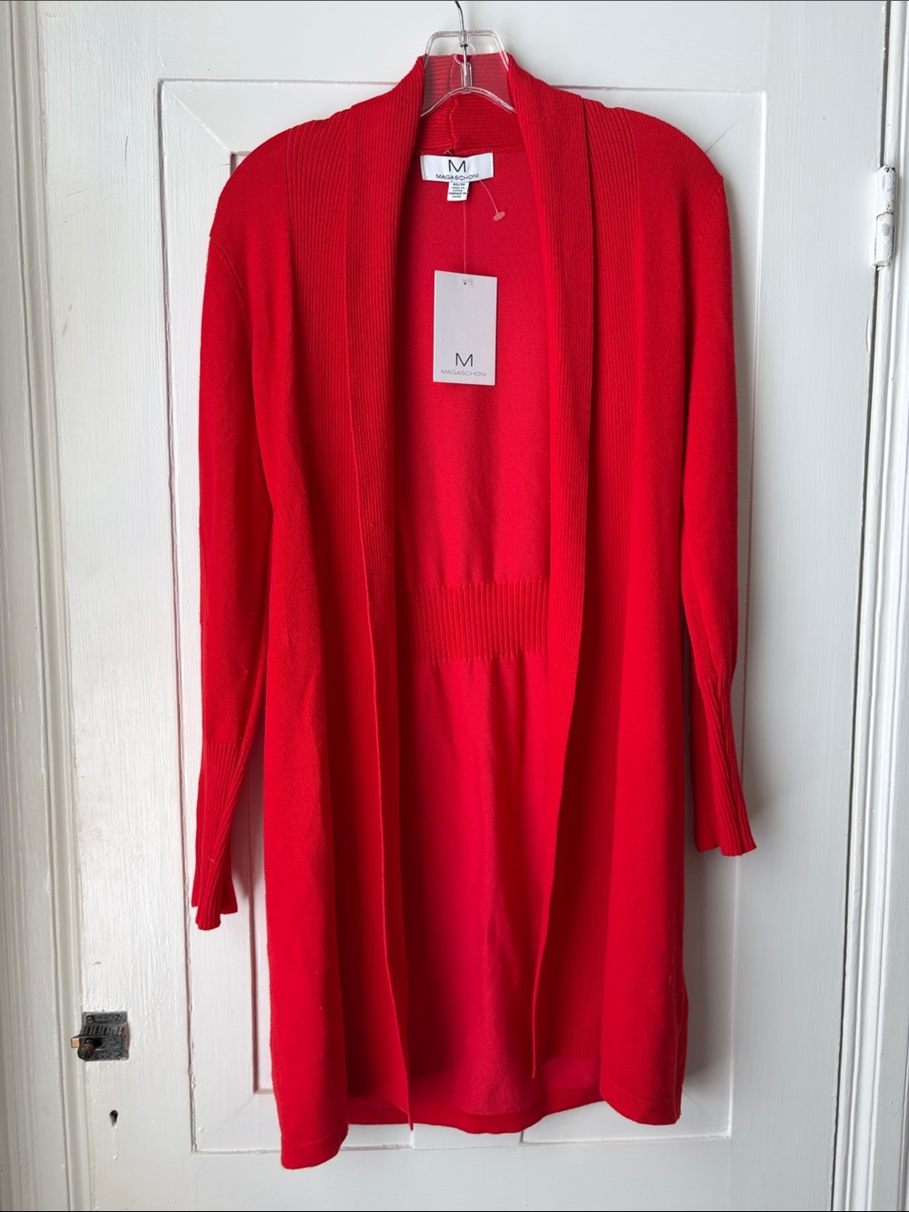 Magaschoni Vibrant Red Open-Front Long Cardigan
